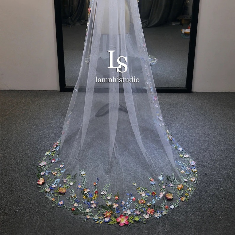 Colorful floral cathedral veil